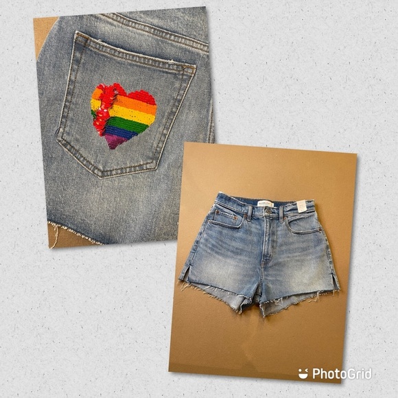 A&F Curve Love The Mom Short High Rise w Sequin Heart Size 4/27 NWT - Picture 1 of 15